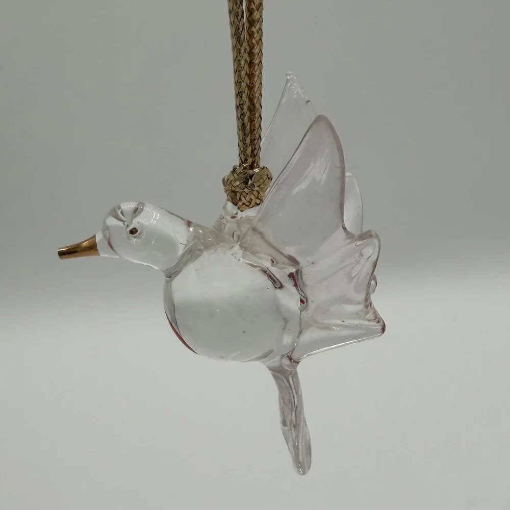 Vintage Glass Hummingbird Ornament Red Breast‎ Gold Beak Hanging Decor